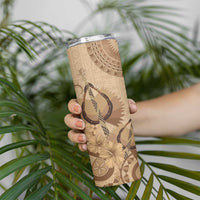 Brown Bula Fiji Skinny Tumbler Fijian Dance Fan Tapa Cloth Pattern