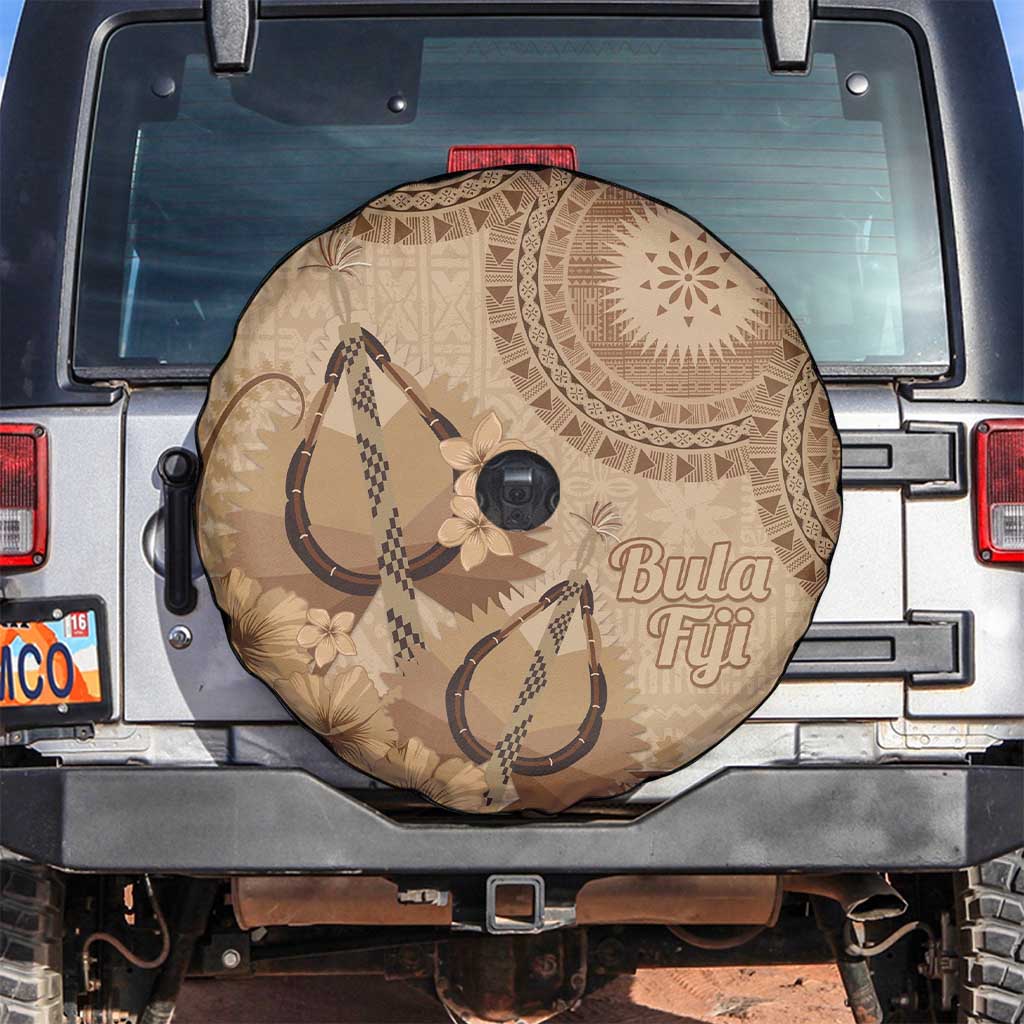 Brown Bula Fiji Spare Tire Cover Fijian Dance Fan Tapa Cloth Pattern