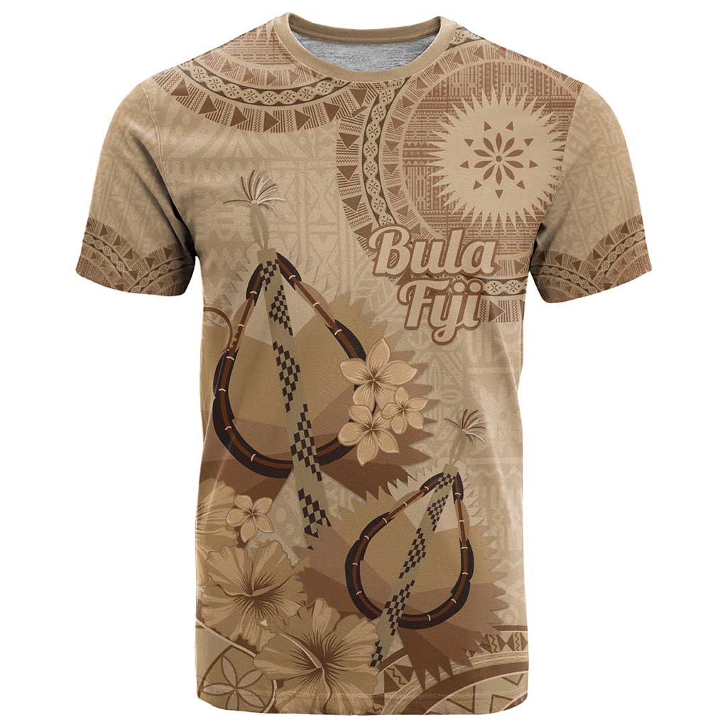 Brown Bula Fiji T Shirt Fijian Dance Fan Tapa Cloth Pattern