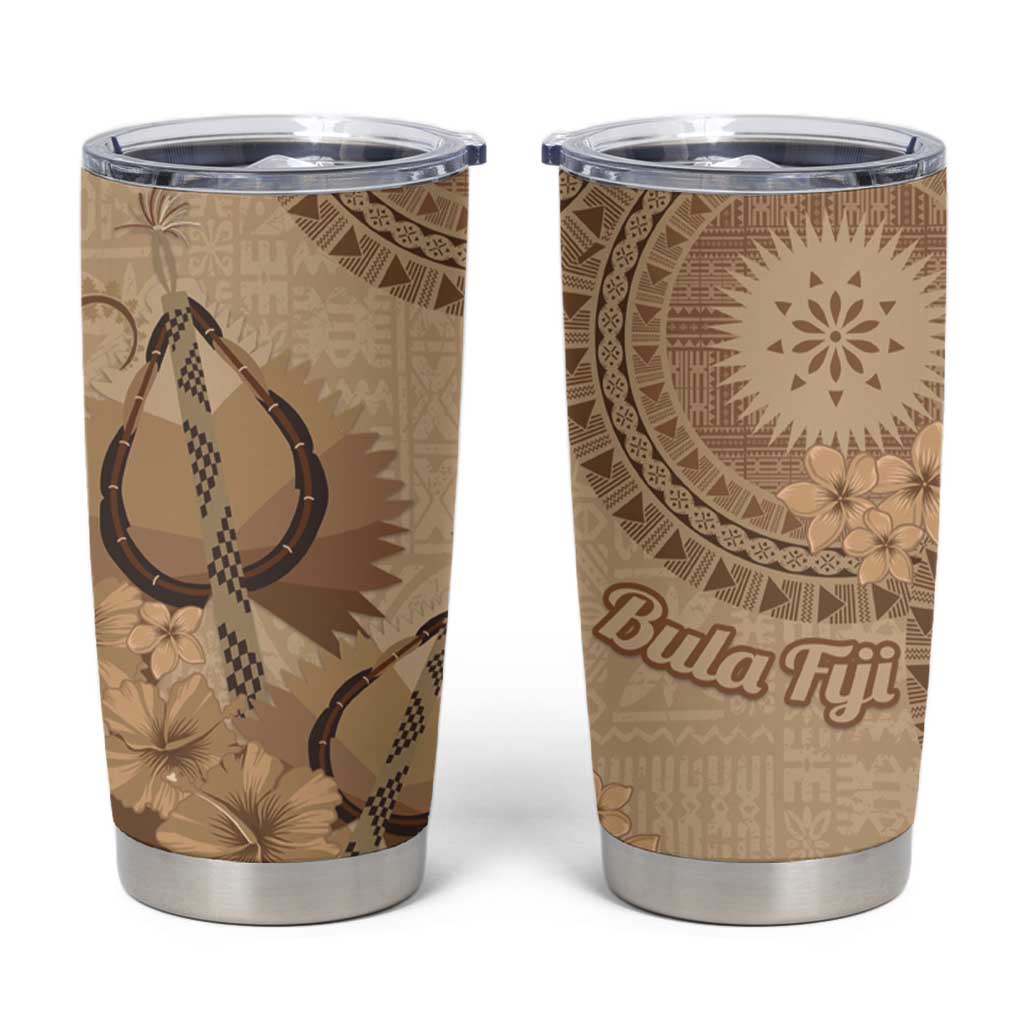 Brown Bula Fiji Tumbler Cup Fijian Dance Fan Tapa Cloth Pattern