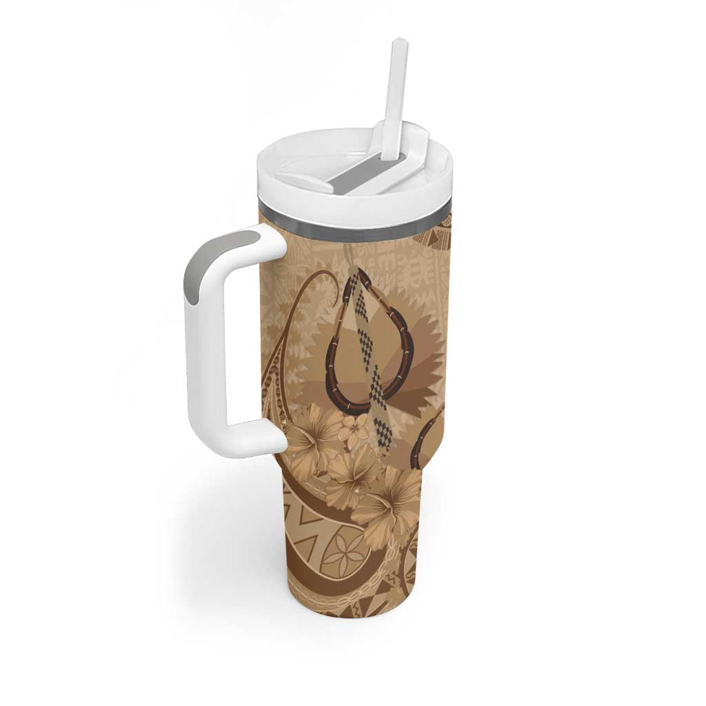Brown Bula Fiji Tumbler With Handle Fijian Dance Fan Tapa Cloth Pattern LT14 - Polynesian Pride