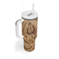 Brown Bula Fiji Tumbler With Handle Fijian Dance Fan Tapa Cloth Pattern LT14 - Polynesian Pride