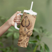Brown Bula Fiji Tumbler With Handle Fijian Dance Fan Tapa Cloth Pattern LT14 - Polynesian Pride