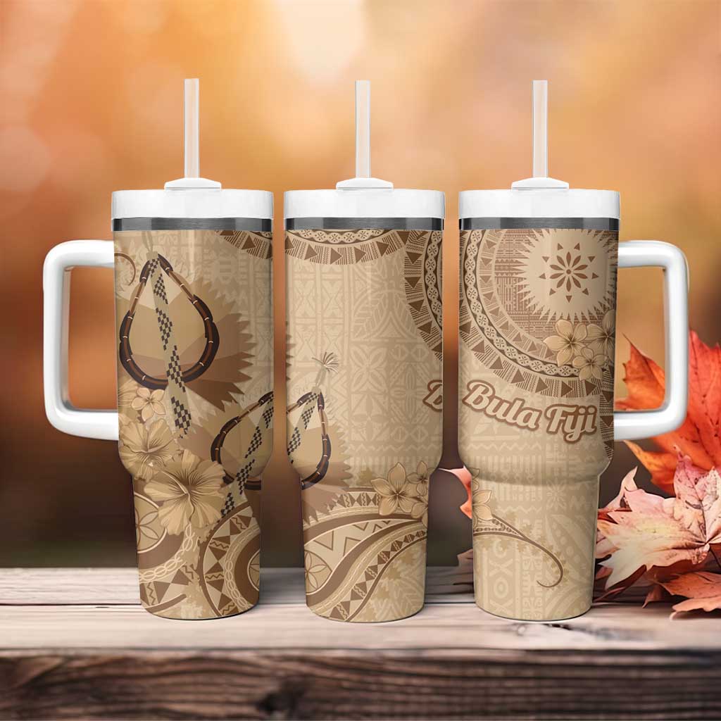 Brown Bula Fiji Tumbler With Handle Fijian Dance Fan Tapa Cloth Pattern LT14 - Polynesian Pride