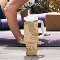 Brown Bula Fiji Tumbler With Handle Fijian Dance Fan Tapa Cloth Pattern LT14 - Polynesian Pride