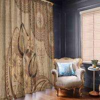 Brown Bula Fiji Window Curtain Fijian Dance Fan Tapa Cloth Pattern