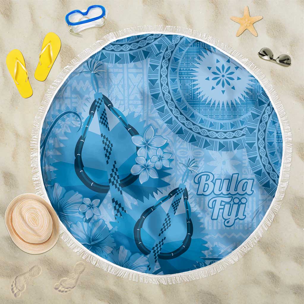 Blue Bula Fiji Beach Blanket Fijian Dance Fan Tapa Cloth Pattern