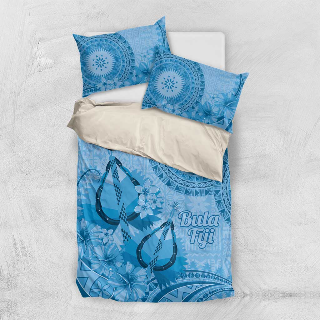 Blue Bula Fiji Bedding Set Fijian Dance Fan Tapa Cloth Pattern