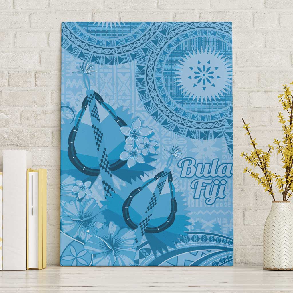Blue Bula Fiji Canvas Wall Art Fijian Dance Fan Tapa Cloth Pattern