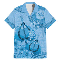 Blue Bula Fiji Family Matching Mermaid Dress and Hawaiian Shirt Fijian Dance Fan Tapa Cloth Pattern