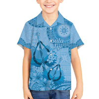 Blue Bula Fiji Family Matching Puletasi and Hawaiian Shirt Fijian Dance Fan Tapa Cloth Pattern