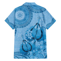 Blue Bula Fiji Family Matching Short Sleeve Bodycon Dress and Hawaiian Shirt Fijian Dance Fan Tapa Cloth Pattern