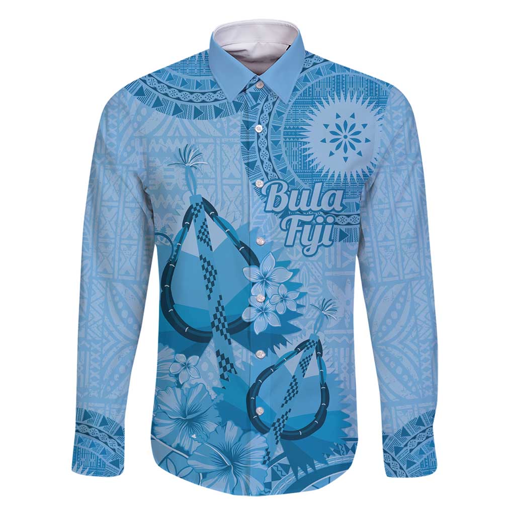 Blue Bula Fiji Family Matching Summer Maxi Dress and Hawaiian Shirt Fijian Dance Fan Tapa Cloth Pattern