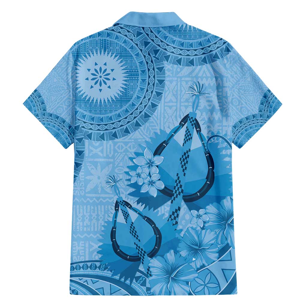 Blue Bula Fiji Family Matching Tank Maxi Dress and Hawaiian Shirt Fijian Dance Fan Tapa Cloth Pattern
