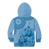 Blue Bula Fiji Kid Hoodie Fijian Dance Fan Tapa Cloth Pattern