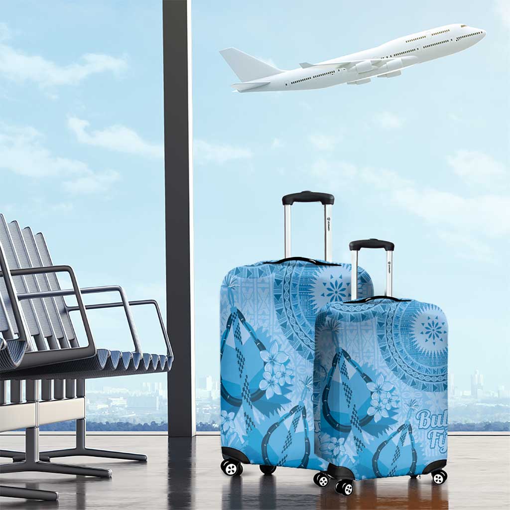 Blue Bula Fiji Luggage Cover Fijian Dance Fan Tapa Cloth Pattern