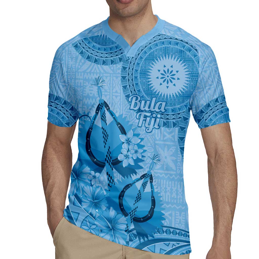 Blue Bula Fiji Rugby Jersey Fijian Dance Fan Tapa Cloth Pattern LT14 - Polynesian Pride
