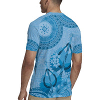 Blue Bula Fiji Rugby Jersey Fijian Dance Fan Tapa Cloth Pattern LT14 - Polynesian Pride