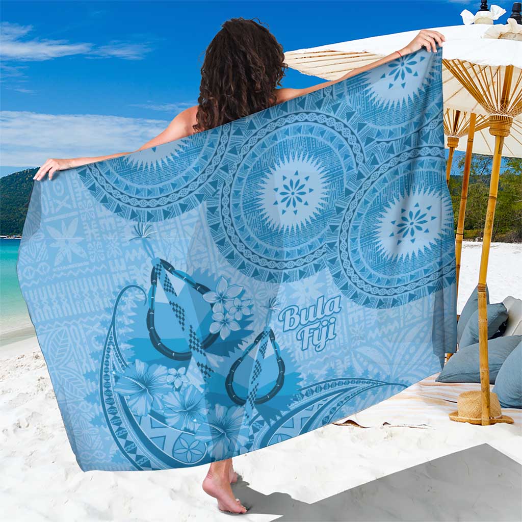 Blue Bula Fiji Sarong Fijian Dance Fan Tapa Cloth Pattern