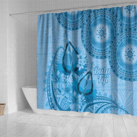 Blue Bula Fiji Shower Curtain Fijian Dance Fan Tapa Cloth Pattern