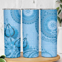 Blue Bula Fiji Skinny Tumbler Fijian Dance Fan Tapa Cloth Pattern