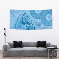 Blue Bula Fiji Tapestry Fijian Dance Fan Tapa Cloth Pattern