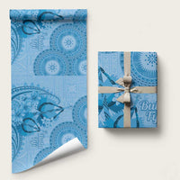 Blue Bula Fiji Wrapping Paper Fijian Dance Fan Tapa Cloth Pattern - Polynesian Pride