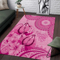 Pink Bula Fiji Area Rug Fijian Dance Fan Tapa Cloth Pattern