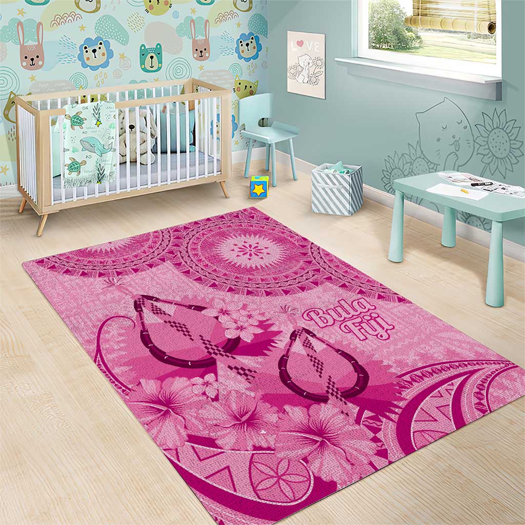 Pink Bula Fiji Area Rug Fijian Dance Fan Tapa Cloth Pattern