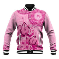 Pink Bula Fiji Baseball Jacket Fijian Dance Fan Tapa Cloth Pattern