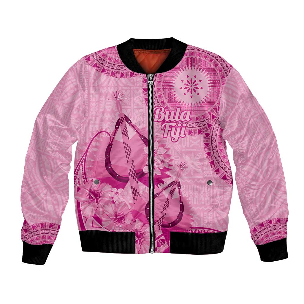Pink Bula Fiji Bomber Jacket Fijian Dance Fan Tapa Cloth Pattern