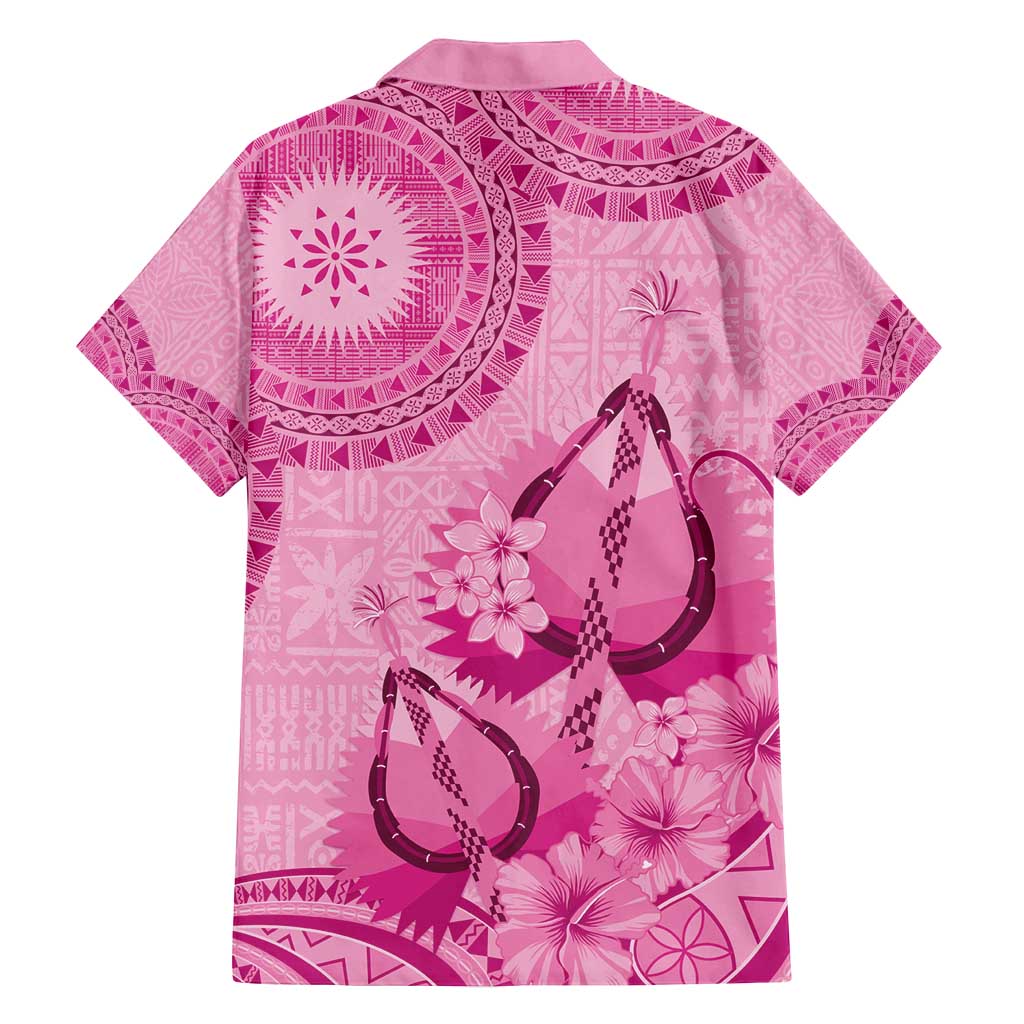 Pink Bula Fiji Family Matching Long Sleeve Bodycon Dress and Hawaiian Shirt Fijian Dance Fan Tapa Cloth Pattern