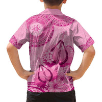 Pink Bula Fiji Family Matching Off Shoulder Maxi Dress and Hawaiian Shirt Fijian Dance Fan Tapa Cloth Pattern