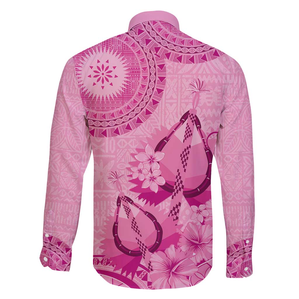 Pink Bula Fiji Family Matching Puletasi and Hawaiian Shirt Fijian Dance Fan Tapa Cloth Pattern