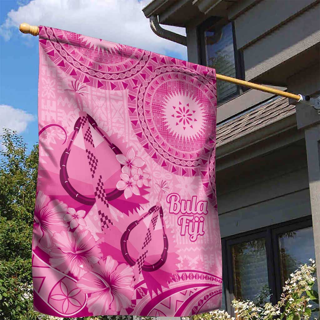 Pink Bula Fiji Garden Flag Fijian Dance Fan Tapa Cloth Pattern LT14 - Polynesian Pride