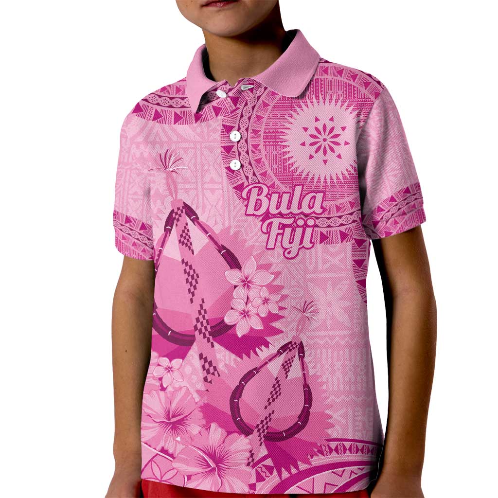 Pink Bula Fiji Kid Polo Shirt Fijian Dance Fan Tapa Cloth Pattern