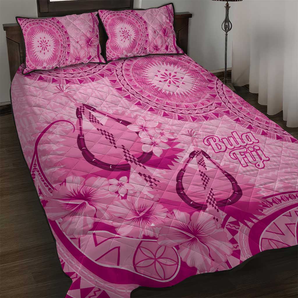 Pink Bula Fiji Quilt Bed Set Fijian Dance Fan Tapa Cloth Pattern LT14 Pink - Polynesian Pride