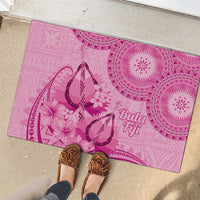 Pink Bula Fiji Rubber Doormat Fijian Dance Fan Tapa Cloth Pattern LT14 - Polynesian Pride