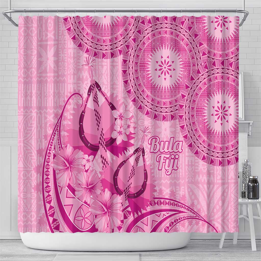 Pink Bula Fiji Shower Curtain Fijian Dance Fan Tapa Cloth Pattern LT14 - Polynesian Pride