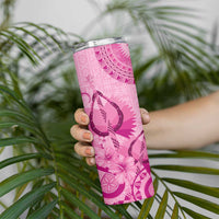 Pink Bula Fiji Skinny Tumbler Fijian Dance Fan Tapa Cloth Pattern