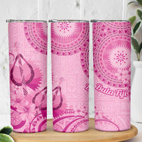 Pink Bula Fiji Skinny Tumbler Fijian Dance Fan Tapa Cloth Pattern