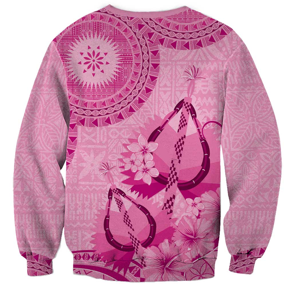 Pink Bula Fiji Sweatshirt Fijian Dance Fan Tapa Cloth Pattern