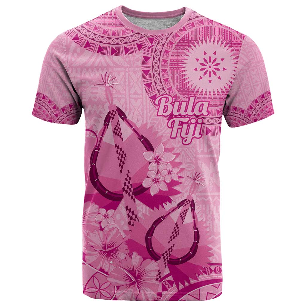 Pink Bula Fiji T Shirt Fijian Dance Fan Tapa Cloth Pattern