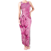 Pink Bula Fiji Tank Maxi Dress Fijian Dance Fan Tapa Cloth Pattern