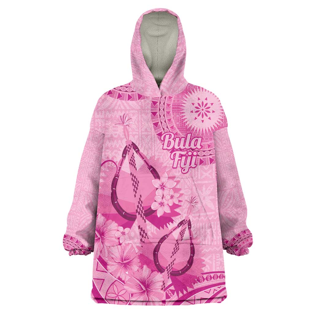 Pink Bula Fiji Wearable Blanket Hoodie Fijian Dance Fan Tapa Cloth Pattern