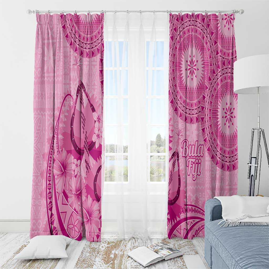 Pink Bula Fiji Window Curtain Fijian Dance Fan Tapa Cloth Pattern