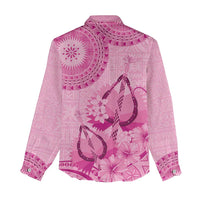 Pink Bula Fiji Women Casual Shirt Fijian Dance Fan Tapa Cloth Pattern