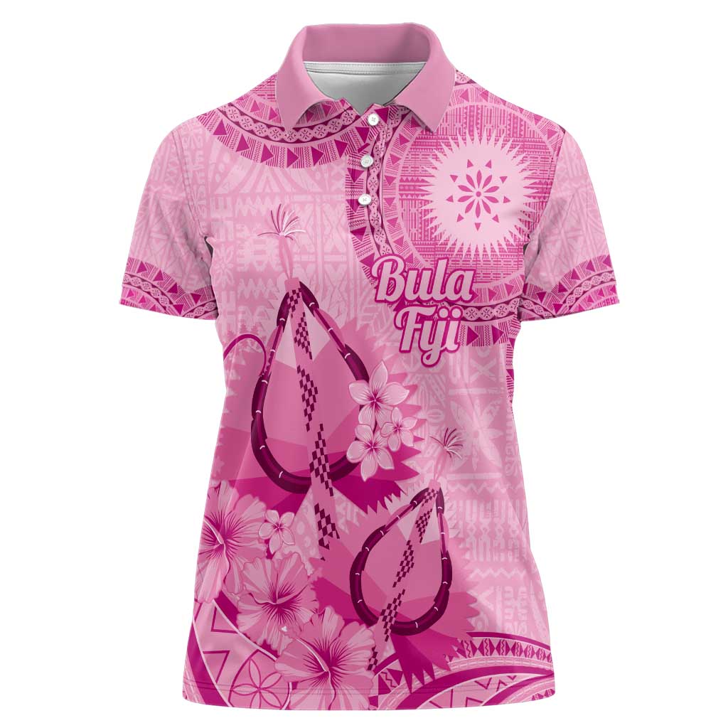 Pink Bula Fiji Women Polo Shirt Fijian Dance Fan Tapa Cloth Pattern