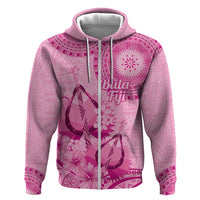 Pink Bula Fiji Zip Hoodie Fijian Dance Fan Tapa Cloth Pattern
