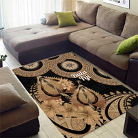 Black Bula Fiji Area Rug Fijian Dance Fan Tapa Cloth Pattern